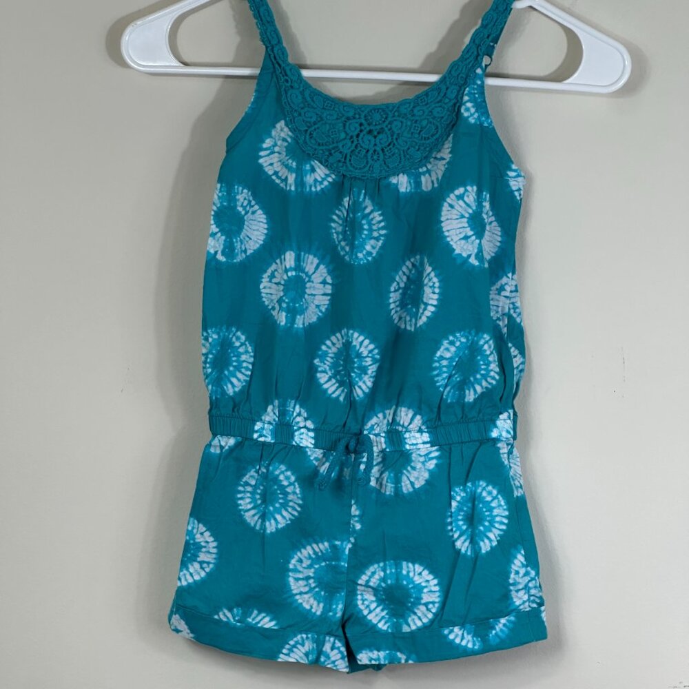 Teal Tie Dye Romper Girls 4 / 5 100% Cotton XS